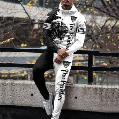 Men's Graphic Animal 2pcs Hoodies Long Sleeve Long pants 3D Sweatshirt Sets Hooded Streetwear Designer Basic Sports & Outdoor Casual Sports Zipper White Yellow Blue