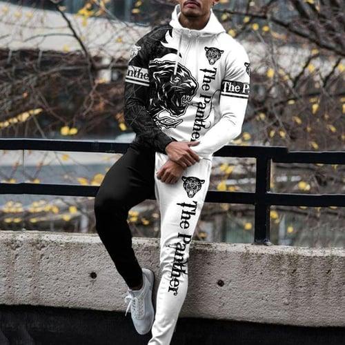 Men's Graphic Animal 2pcs Hoodies Long Sleeve Long pants 3D Sweatshirt Sets Hooded Streetwear Designer Basic Sports & Outdoor Casual Sports Zipper White Yellow Blue