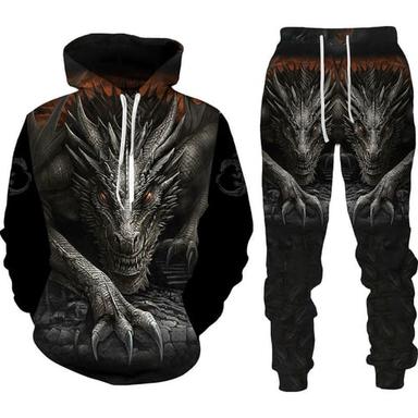 Men's Graphic Dragon 2pcs Hoodies Long Sleeve Long pants 3D Sweatshirt Sets Hooded Streetwear Designer Basic Sports & Outdoor Casual Sports Print Black Red Orange