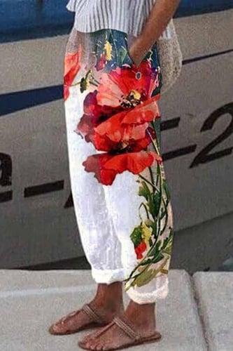 Women's Baggy Pants Casual Comfort Full Length Butterfly Side Pockets Baggy Print Comfort Inelastic Daily Streetwear White Red Royal Blue Blue Summer Spring Fall Regular Fit