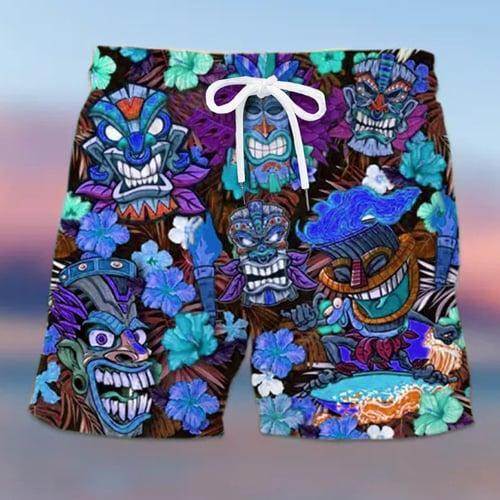 Men's Mask Flower / Plants Swimming Trunks Board Shorts Swim Shorts Mid Waist Hawaiian Ethnic Boho Casual Daily Holiday Drawstring with Mesh lining Elastic Waist Designer Clothing Apparel