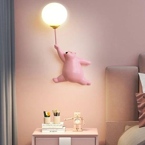 LED Wall Lights Little Cartoon Balloon Bear Cute Wall Lamp for Boy Girl Children's Room Bedroom Wall Sconces with 3D Printing Moon Wall Sconce Lighting