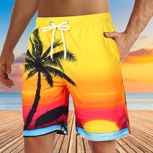 Men's Coconut Tree Sunset Board Shorts Swim Shorts Swim Trunks Mid Waist Hawaiian Boho Holiday Beach Drawstring with Mesh lining Elastic Waist Designer Clothing Apparel