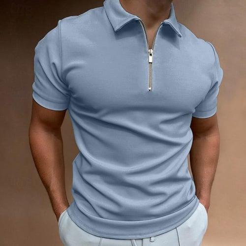 Men's Polo Shirt Quarter Zip Polo Casual Holiday Lapel Quarter Zip Short Sleeve Fashion Basic Plain Quarter Zip Summer Regular Fit Black White Royal Blue Ink Blue Pale Blue Gray Polo Shirt