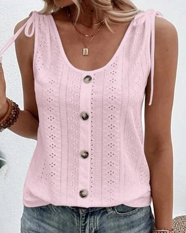 Women's Tank Top Eyelet top Dressy Tops Basic Plain Regular Tops Sleeveless Sleeveless U Neck Buttons Regular Fit Daily Weekend Light Blue claret Black White Pink