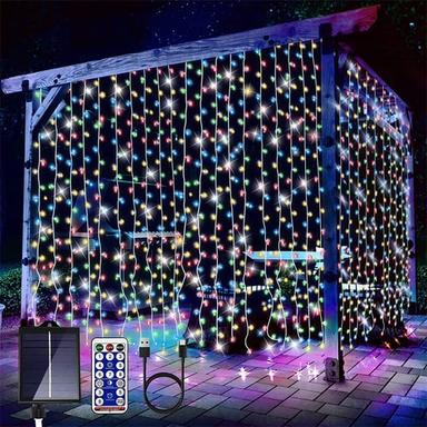 300LEDs Solar Curtain Lights Outdoor Indoor Solar String Lights Outdoor Waterproof Fairy Window Lights Twinkle Lights 8 Modes Christmas Decoration for Home Garden Patio Wedding Party