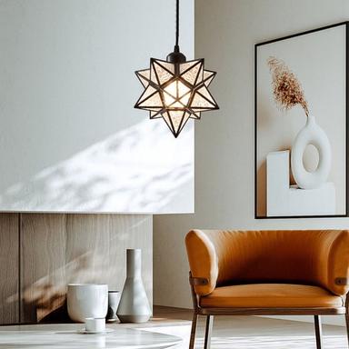 LED Pendant Lights Brass/Black Moravian Starseed Glass Pendant Light Fixture, 11"