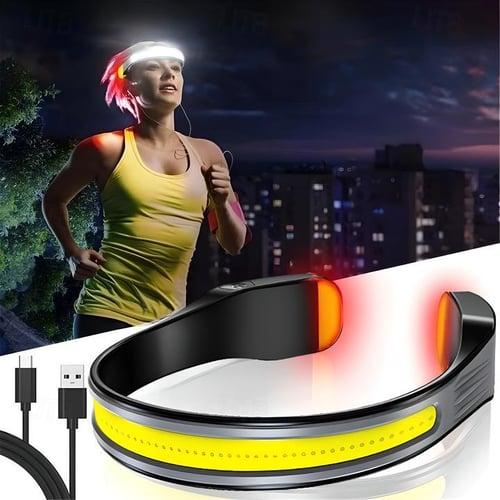 Rechargeable LED Headlamp with 230° Wide Beam Lightweight Head Light and Red Tail Light to Wear with 3 Lighting Modes Head Flashlight for Adults Running Hiking Outdoors-Grey