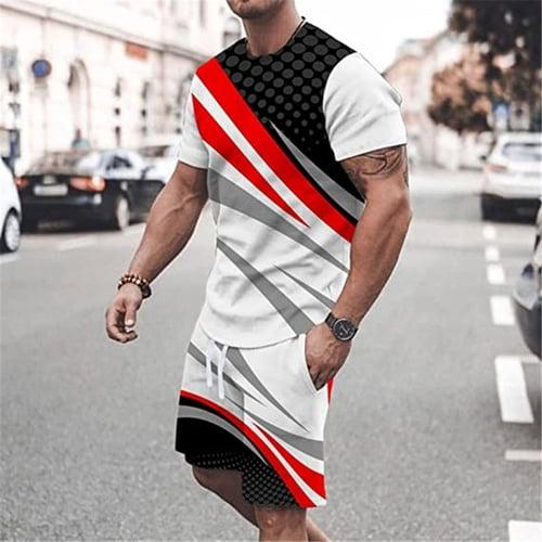 Men's Graphic Color Block 2pcs Matching Sets Short Sleeve Short Pants Tees sets Crew Neck Designer Casual Comfortable Outdoor Vacation Daily 3D Print Black White Yellow