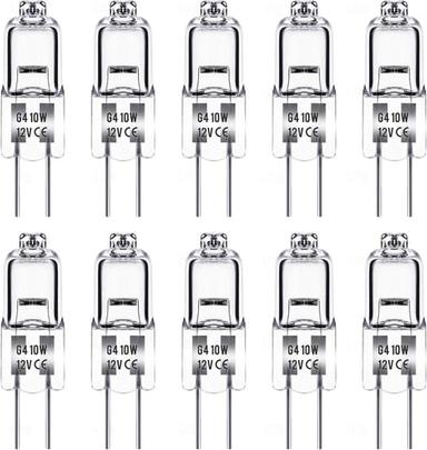 10PCS G4 10W Halogen Bulb 12V Kitchen Hood Bulb Warm White 3000K for Bedroom Bathroom Cabinet Living and Dining Room Energy Efficiency