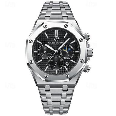 New Steel Belt Calendar Luminous Three-Eye Six-Hand Multifunction Moon Phase Multi-Function Men'S Business Watch Simple Waterproof Casual Sports Watch