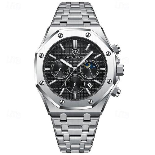 New Steel Belt Calendar Luminous Three-Eye Six-Hand Multifunction Moon Phase Multi-Function Men'S Business Watch Simple Waterproof Casual Sports Watch