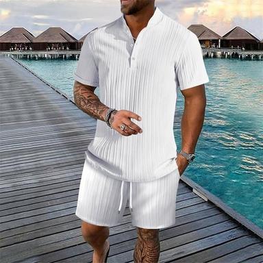 Men's 2 Piece Shirt Set Summer Set Matching Sets Casual Shirt Button Up Shirt Black White Royal Blue khaki Light Blue Short Sleeve Plain Collar Vacation Daily Clothing Apparel Fashion Casual
