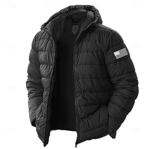 Men's Lightweight Puffer Jacket with Hood Water-Resistant Down Jacket Insulated Puffy Coat Graphic American US Flag Winter Jacket for Snow Ski Hiking Travel