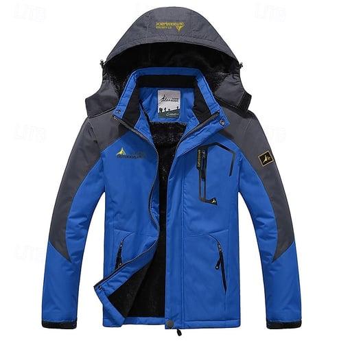 Men's Ski Jacket Gorpcore Softshell Fleece Jacket Waterproof Rain Jacket Winter Outdoor Thermal Warm Windproof Windbreaker Trench Coat Top Outerwear Skiing Camping Hiking Casual Denim Blue Red Green