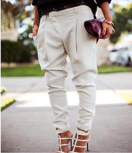 Women's Cargo Pants Joggers Pants Trousers Simple Basic Full Length Mid Waist Solid Colored Pocket Classic Asymmetric Inelastic Work Office / Career Black White Blue Gray Spring &  Fall Regular Fit