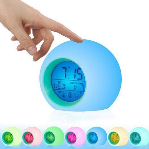 Color Changing LED Light Digital Alarm Clocks Touch Control Kids Children Wake Up Alarm Clock Thermometer Nature Music Gifts