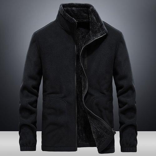 Men's Hiking Fleece Jacket Windbreaker Polar Fleece Winter Outdoor Solid Color Thermal Warm Windproof Lightweight Stand Collar Outerwear Trench Coat Top Single Slider Hunting Fishing Climbing Blue