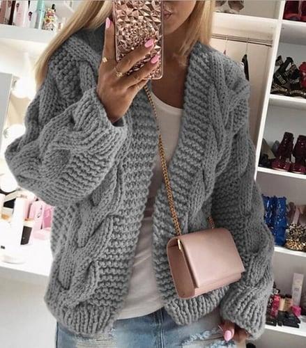 Women's Cardigan Knitted Solid Color Basic Casual Chunky Long Sleeve Loose Sweater Cardigans Hooded Open Front Fall Winter Wine Dusty Rose Gray