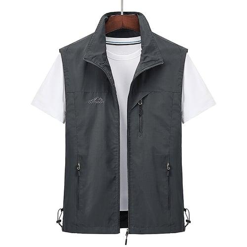 Men's Waterproof Fishing Vest Hiking Vest Sleeveless Outerwear Jacket Zip Top Outdoor Windproof Ultra Light (UL) Quick Dry Autumn / Fall Spring Back Venting Design Chinlon Solid Color Red Army Green