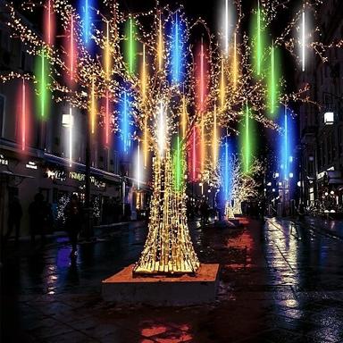 8-Tube Meteor Shower Lights Falling Rain Lights Christmas Lights 50cm 240LEDs Falling Rain Drop Icicle String Lights for Outdoor Patio Garden Christmas Trees Halloween Decoration Holiday Wedding
