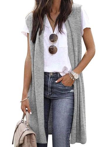 Women's Cardigan Knitted Solid Color Basic Casual Sleeveless Regular Fit  Cardigans Open Front Spring Summer Red Wine Dark Blue Orange / Going out