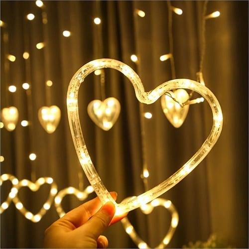 LED Curtain String Lights 126 LED String Light Battery & USB Powered Waterproof Heart Shape Lights 8 Flashing Modes For Girl Valentine's Day Wedding Christmas Restaurant Hotel Window LED Lights