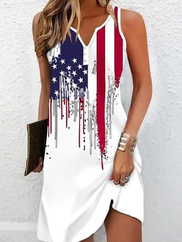 Women's Tank Dress Flag Button Print Split Neck Mini Dress Daily Vacation Sleeveless Summer Spring