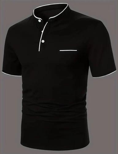 Men's Polo Shirt Golf Shirt Street Casual Stand Collar Banded Collar Short Sleeve Fashion Basic Plain Classic Summer Regular Fit Navy Black White Red Polo Shirt
