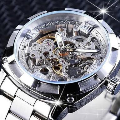 FORSINING Men Mechanical Watch Luxury Large Dial Fashion Business Hollow Skeleton Automatic Self-winding Luminous Waterproof Stainless Steel Watch