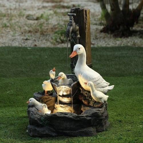 Garden Statue Solar Lights Animal Garden Statue with Solar Led Lights Resin Duck Squirrel Water Fountain Statue for Outdoor Patio Decor