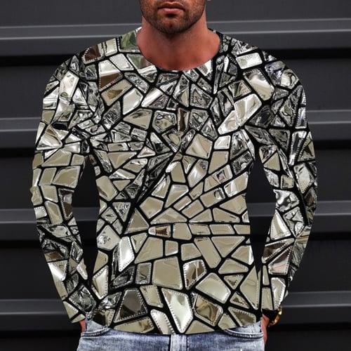 Men's Graphic Gradient Metallic Shirt T shirt Long Sleeve T shirt 3D Print Crew Neck Shirt Vintage Fashion Designer Outdoor Daily Sports 1 2 3 Spring &  Fall Clothing Apparel S M L XL 2XL 3XL 4XL