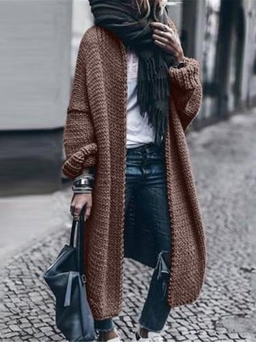 Women's Cardigan Sweater Stylish Casual Soft Solid Color Maillard Ribbed Open Front Oversized Long Sleeve Long Tops Knit Daily Going out Weekend Black Wine Spring Fall
