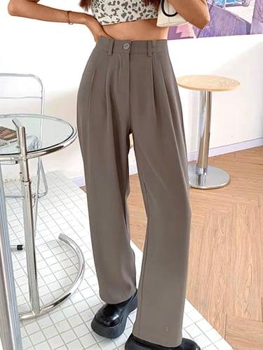 Women‘s Dress Work Pants Wide Leg Pants Trousers Full Length Pocket Baggy Micro-elastic High Waist Fashion Streetwear Daily Black White S M Summer Fall