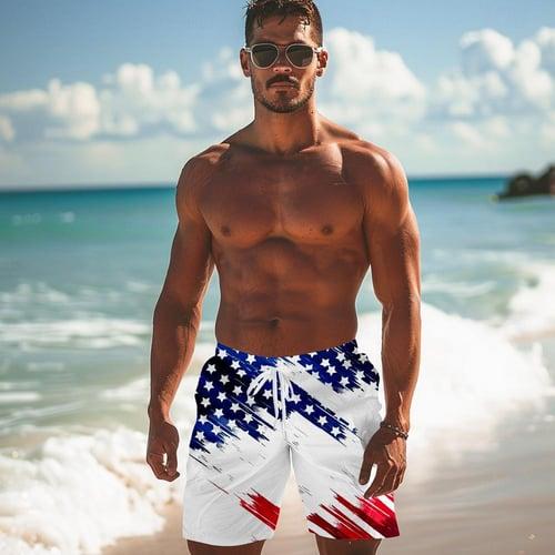 Men's Flag American Flag National Flag Swimming Trunks Board Shorts Shorts Mid Waist Fashion Streetwear Hawaiian Casual Daily Holiday Pocket Drawstring Elastic Waist Designer Clothing Apparel