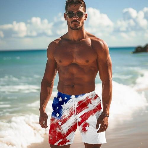 Men's Flag American Flag National Flag Swimming Trunks Board Shorts Shorts Mid Waist Fashion Streetwear Hawaiian Casual Daily Holiday Pocket Drawstring Elastic Waist Designer Clothing Apparel