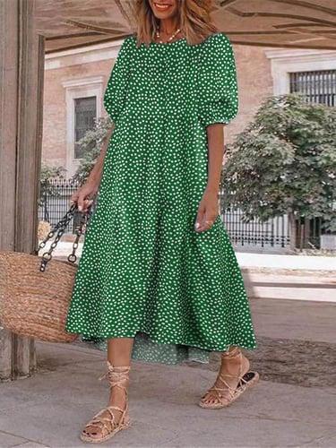 Women's Plaid Dress Casual Dress Plaid Print Crew Neck Midi Dress Vacation Half Sleeve Summer