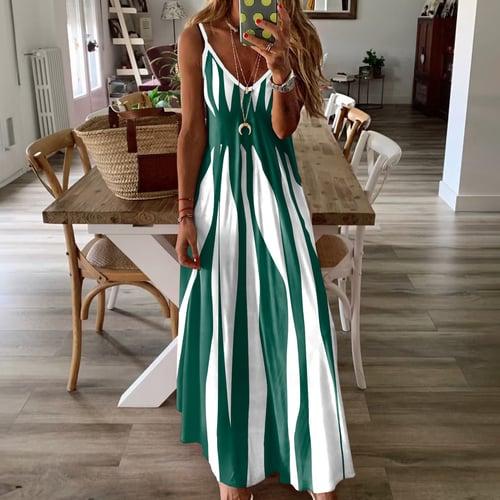 Women's Casual Dress Slip Dress Color Block Backless Print Strap Long Dress Maxi Dress Vacation Beach Sleeveless Summer