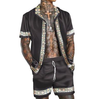 Men's Floral 2pcs Summer Hawaiian Shirt Short Sleeve Short Pants Shirts Sets Turndown Fashion Hawaiian Designer Outdoor Vacation Beach 3D Print Button-Down Black Navy Blue Blue