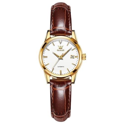 OLEVS Women Mechanical Watch Calendar Waterproof Noctilucent Genuine Leather Watch
