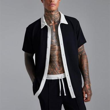 Men's 2 Piece Shirt Set Summer Set Matching Sets Casual Shirt Corduroy Shirt Black White Short Sleeve Color Block Collar Vacation Daily Clothing Apparel Fashion Casual Comfortable