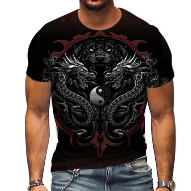 Men's Plus Size T shirt Tee Big and Tall Dragon Crew Neck Print Short Sleeve Summer Spring Sports Fashion Designer Sportswear Outdoor Street Tops