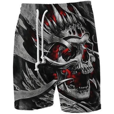 Men's Sweat Shorts Beach Shorts Terry Shorts Drawstring Elastic Waist 3D Print Graphic Skull Breathable Soft Short Casual Daily Holiday Cotton Blend Sports Designer Blue Purple Micro-elastic