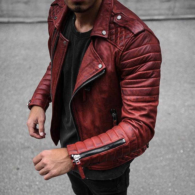 Men's Faux Leather Jacket Biker Jacket Motorcycle Jacket Street Casual Thermal Warm Windproof Faux Fur Trim Fall Pure Color Punk Fashion Lapel Regular Regular Faux Fur Faux Leather Slim Black Red