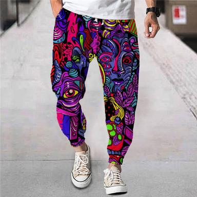 Men's Joggers Trousers Summer Pants Beach Pants Drawstring Elastic Waist Cartoon Graphic Prints Comfort Breathable Sports Outdoor Casual Daily Streetwear Designer Red Purple Micro-elastic