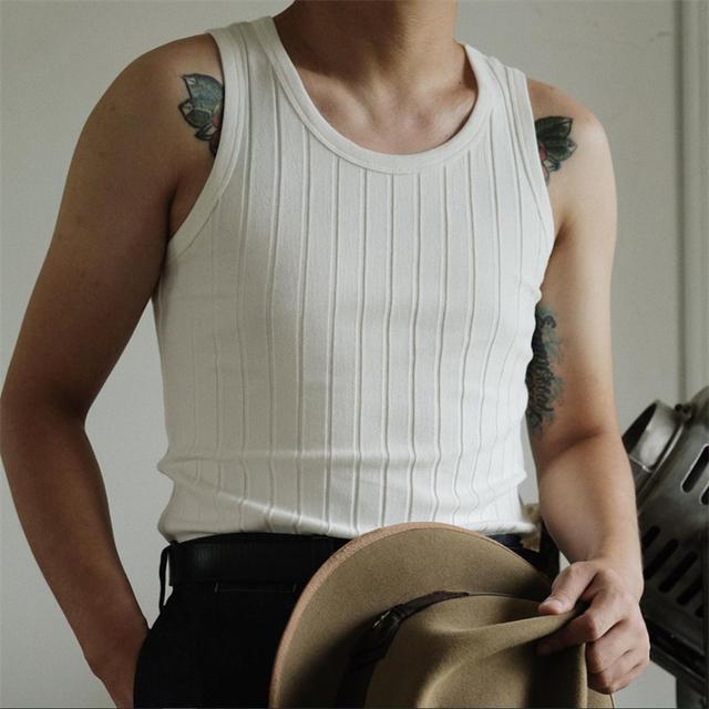 Men's Tank Top Vest Top Undershirt Sleeveless Shirt Ribbed Knit tee Solid Color Crew Neck Street Daily Sleeveless Clothing Apparel Fashion Casual Comfortable