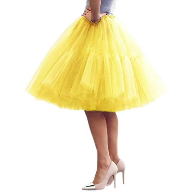 Women's Skirt Swing Tutu Knee-length Skirts Layered Tulle Solid Colored Carnival Performance Spring & Summer Organza Basic White Yellow Fuchsia Gold