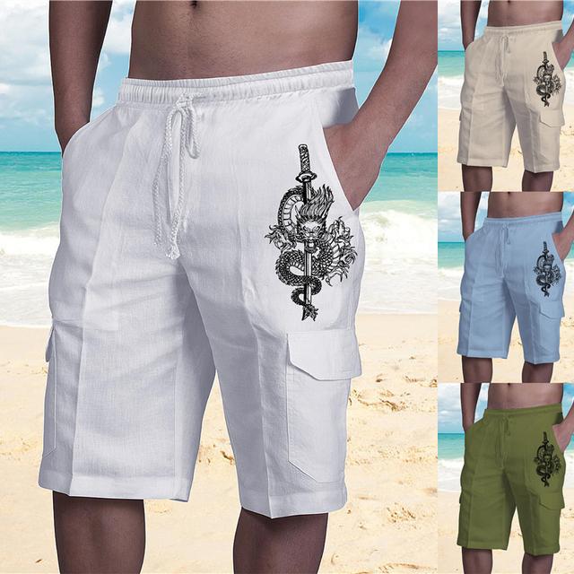 Men's Shorts Beach Shorts Drawstring Elastic Waist Multiple Pockets Graphic Dragon Breathable Soft Short Casual Daily Holiday Streetwear Designer Green Blue Micro-elastic / Summer