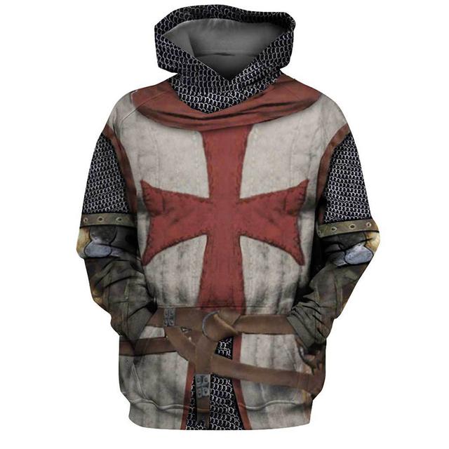 Men's Unisex Pullover Hoodie Sweatshirt Brown Hooded Knights Templar Graphic Prints Cross Print Daily Sports 3D Print Streetwear Designer Casual Spring &  Fall Clothing Apparel Hoodies Sweatshirts 