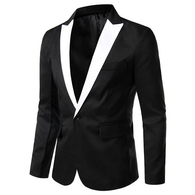 Men's Blazer Party Cocktail Party Formal Evening Charm Spring Fall Polyester Color Block Single Breasted One-button Blazer Black White